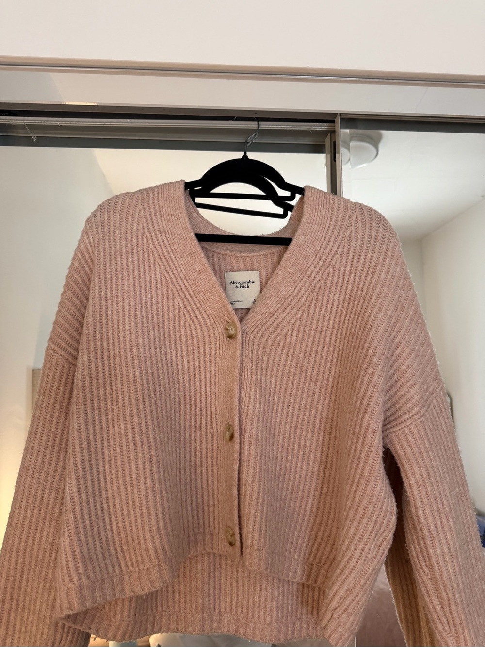 Abercrombie & Fitch Women's Light Blush Ribbed Button Cardigan